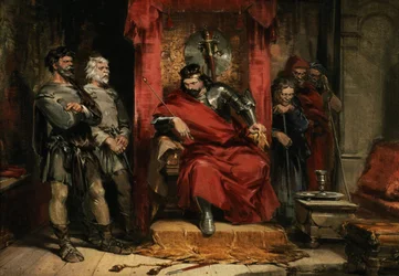 Macbeth utasításokat ad a Banquo megölésére felfogadott gyilkosoknak